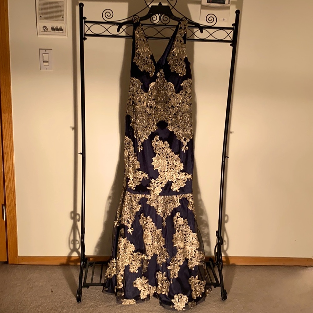 David Meister Mermaid Satin & Lace gown